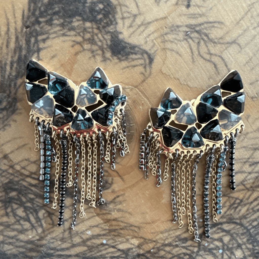 Swarovski Swan Signed Multi-Color Strand Gold Tone Clip On Earrings